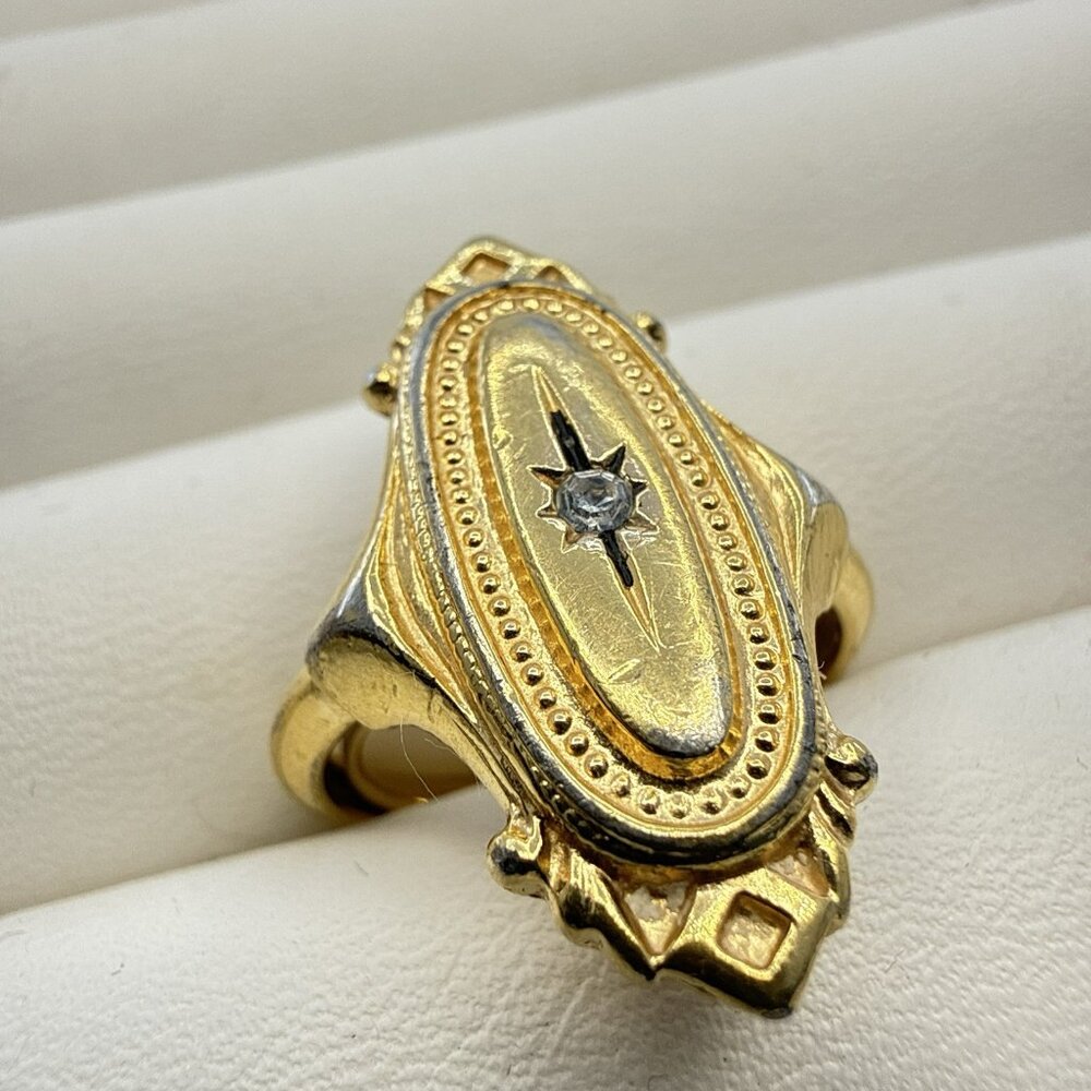 Vintage Avon Ring Kensington Victorian Revival sz 6- 6.5 Gold Tone 70s Starburst - Picture 6 of 13